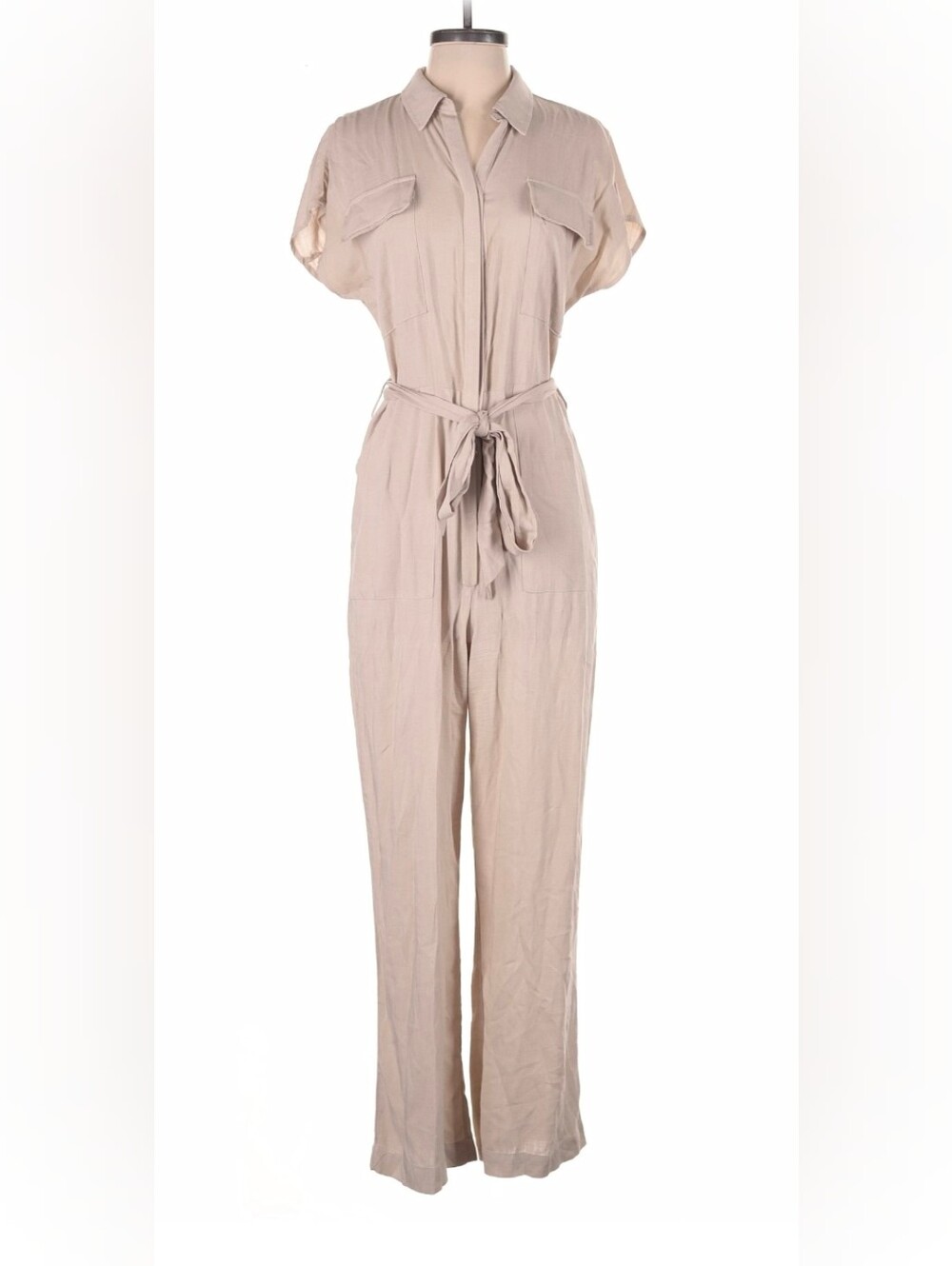 Light Taupe Button Front Utility Jumpsuit